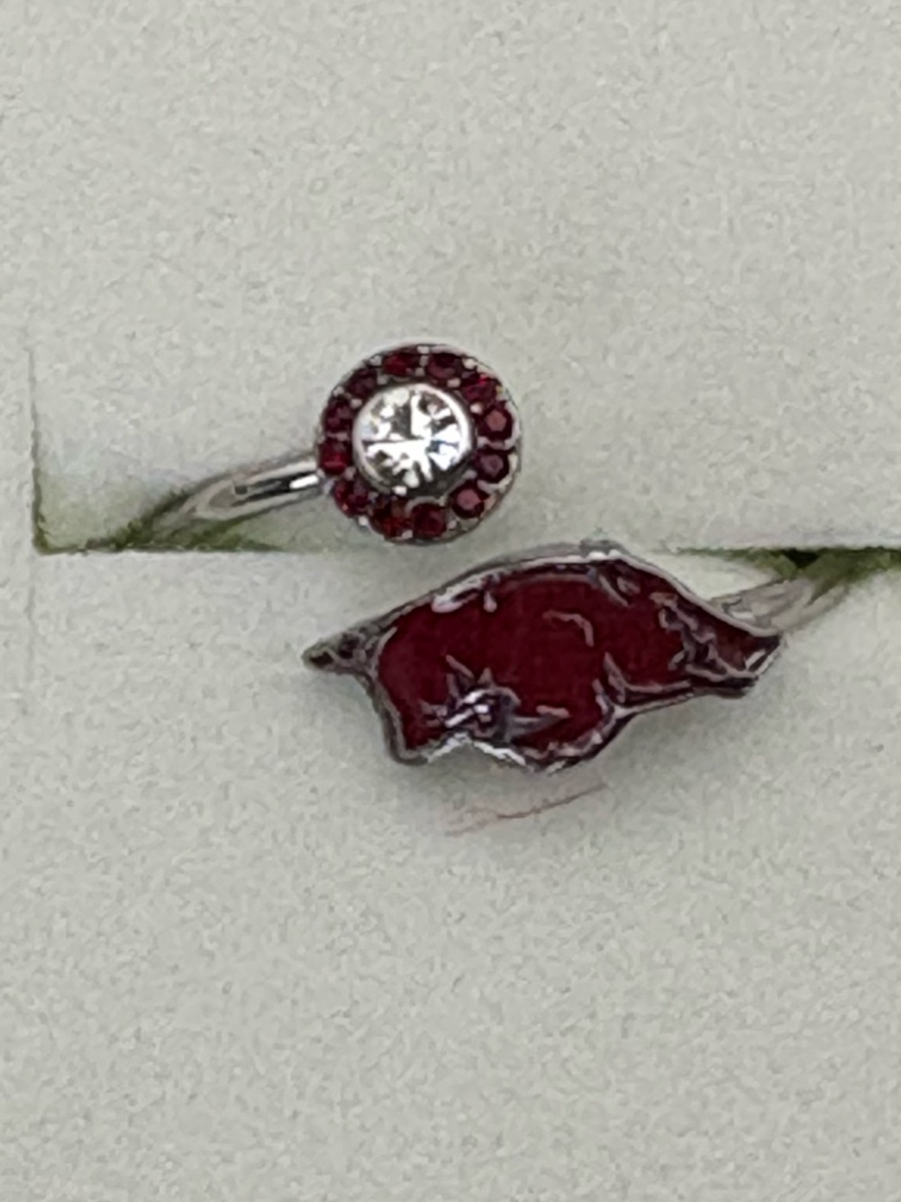 Adorable Razorback Red Enamel and Crystal Adjustable Ring - Women's Jewelry
